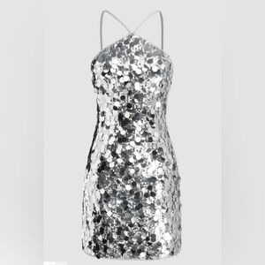 Cider Sequin Halter Dress Silver